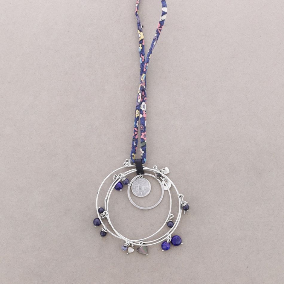 COLLAR LARGO TELA CUENTAS METAL