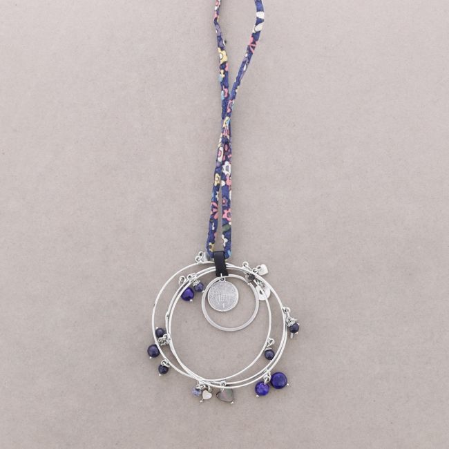 COLLAR LARGO TELA CUENTAS METAL