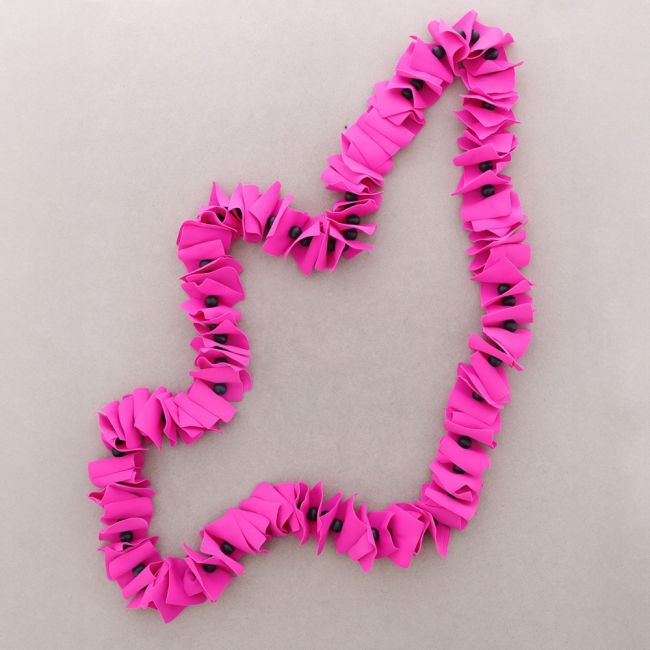 LONG NECKLACE WITH BALL BEADS AND POLYESTER FABRIC 1.2M