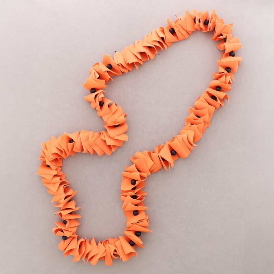 LONG NECKLACE WITH BALL BEADS AND POLYESTER FABRIC 1.2M