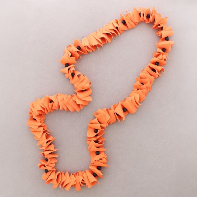 LONG NECKLACE WITH BALL BEADS AND POLYESTER FABRIC 1.2M