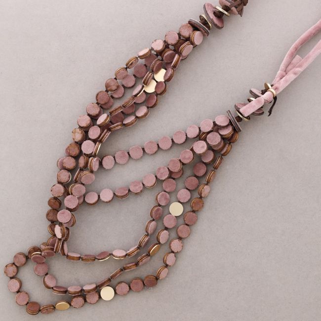LONG NECKLACE WITH FIVE VELVET STRIPES