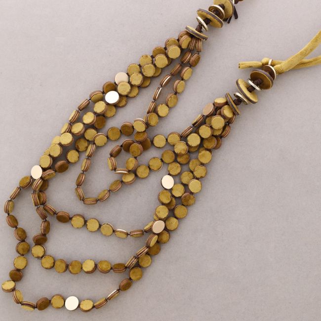 LONG NECKLACE WITH FIVE VELVET STRIPES