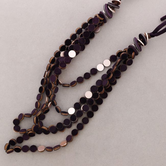 LONG NECKLACE WITH FIVE VELVET STRIPES