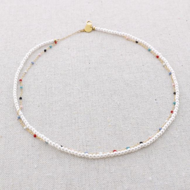 DOUBLE ENAMEL STEEL SHORT NECKLACE WITH PEARLS