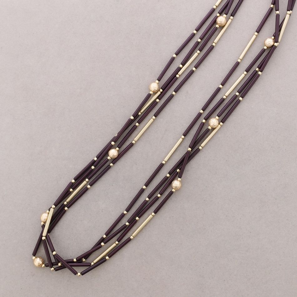 COLLAR LARGO CUATRO TIRAS CUENTAS METAL RESINA