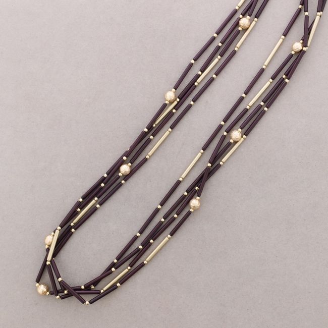 COLLAR LARGO CUATRO TIRAS CUENTAS METAL RESINA
