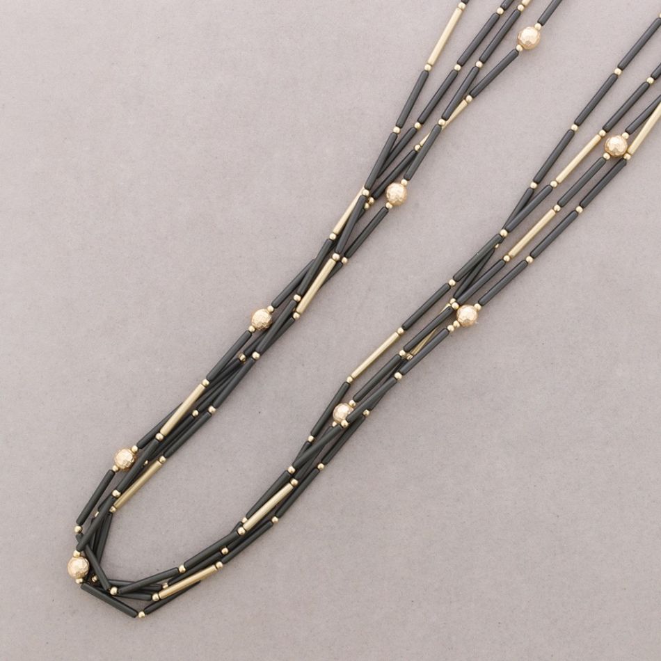 COLLAR LARGO CUATRO TIRAS CUENTAS METAL RESINA