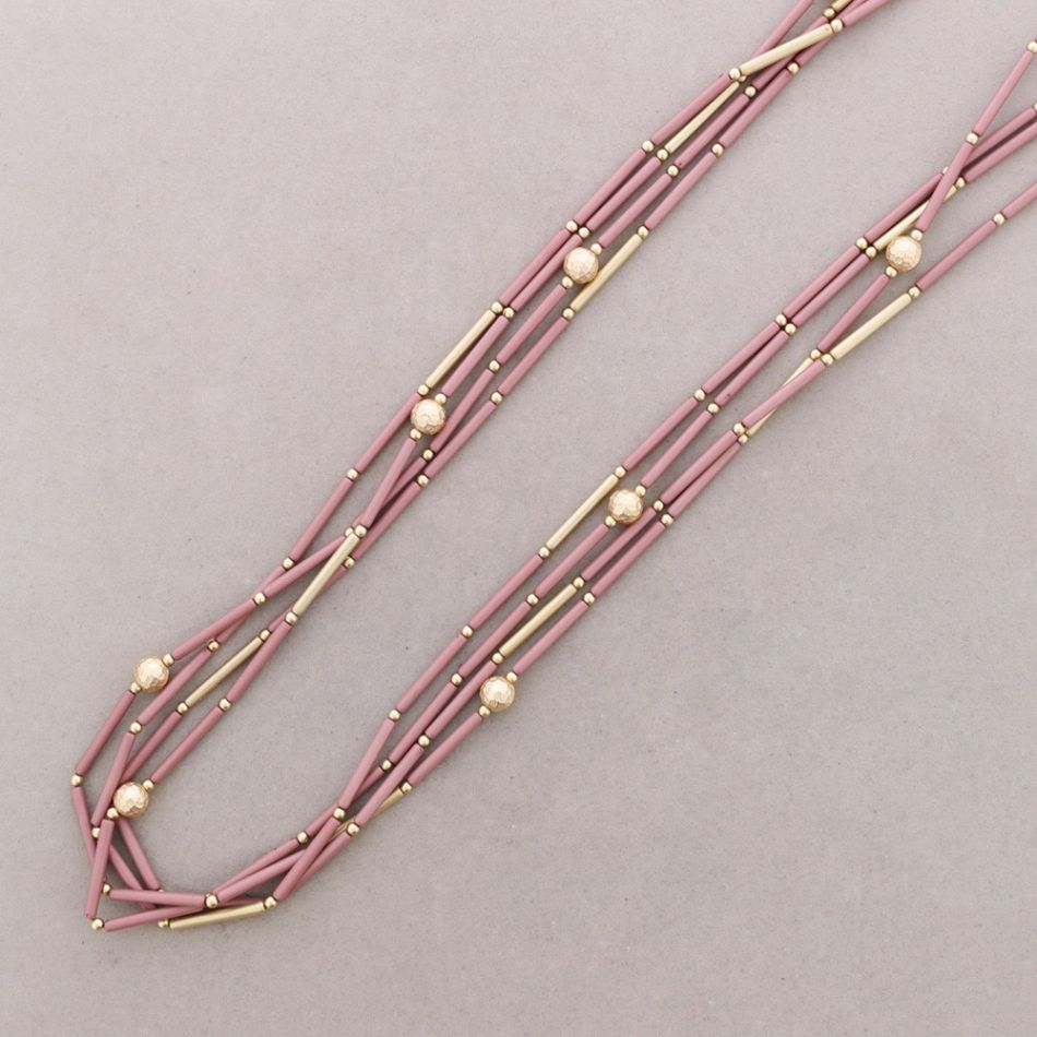 COLLAR LARGO CUATRO TIRAS CUENTAS METAL RESINA