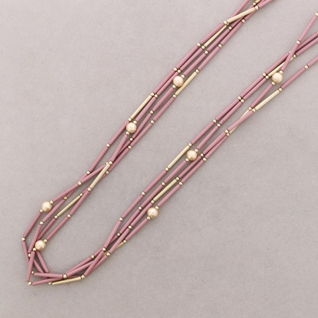 LONG NECKLACE FOUR STRIPS METAL RESIN BEADS
