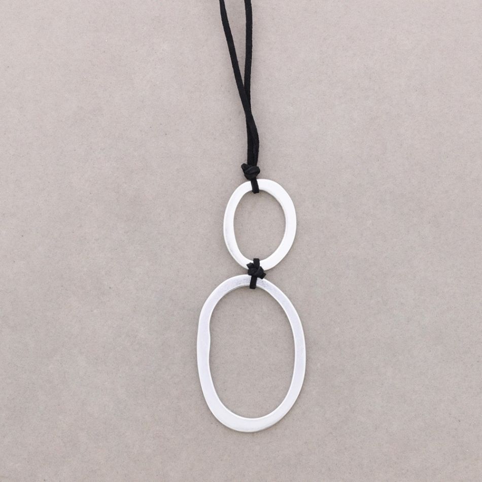 LONG IRREGULAR DOUBLE HOOP PENDANT NECKLACE