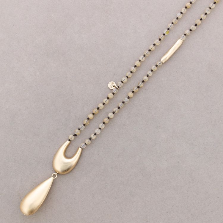 LONG NECKLACE WITH METAL PENDANT STONES