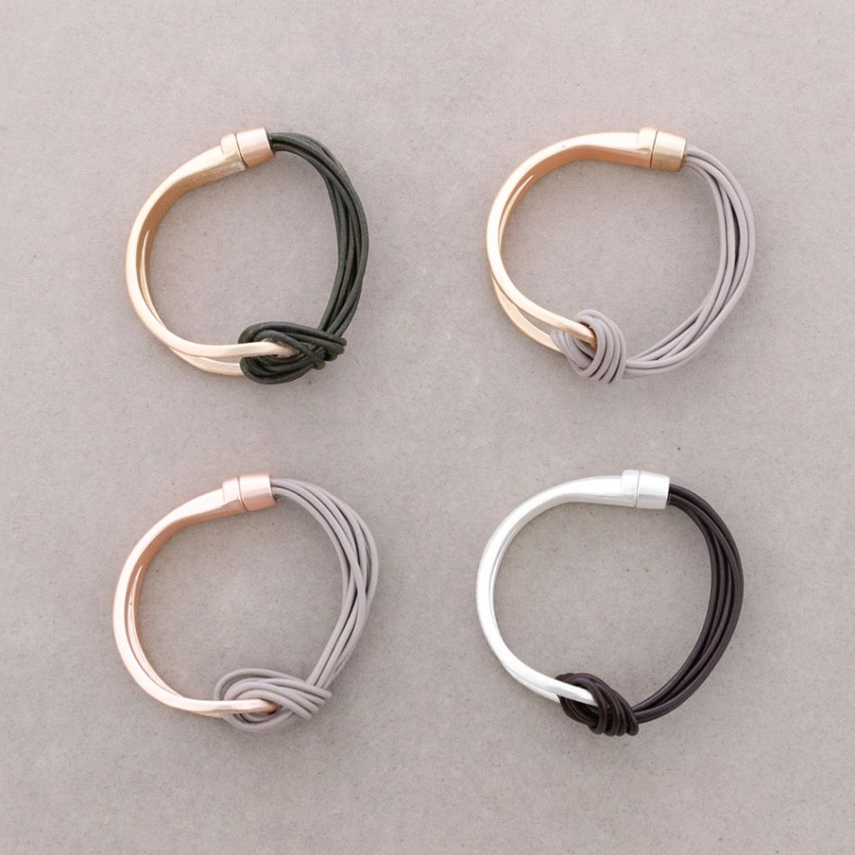 SEMI-RIGID LEATHER METAL BRACELET