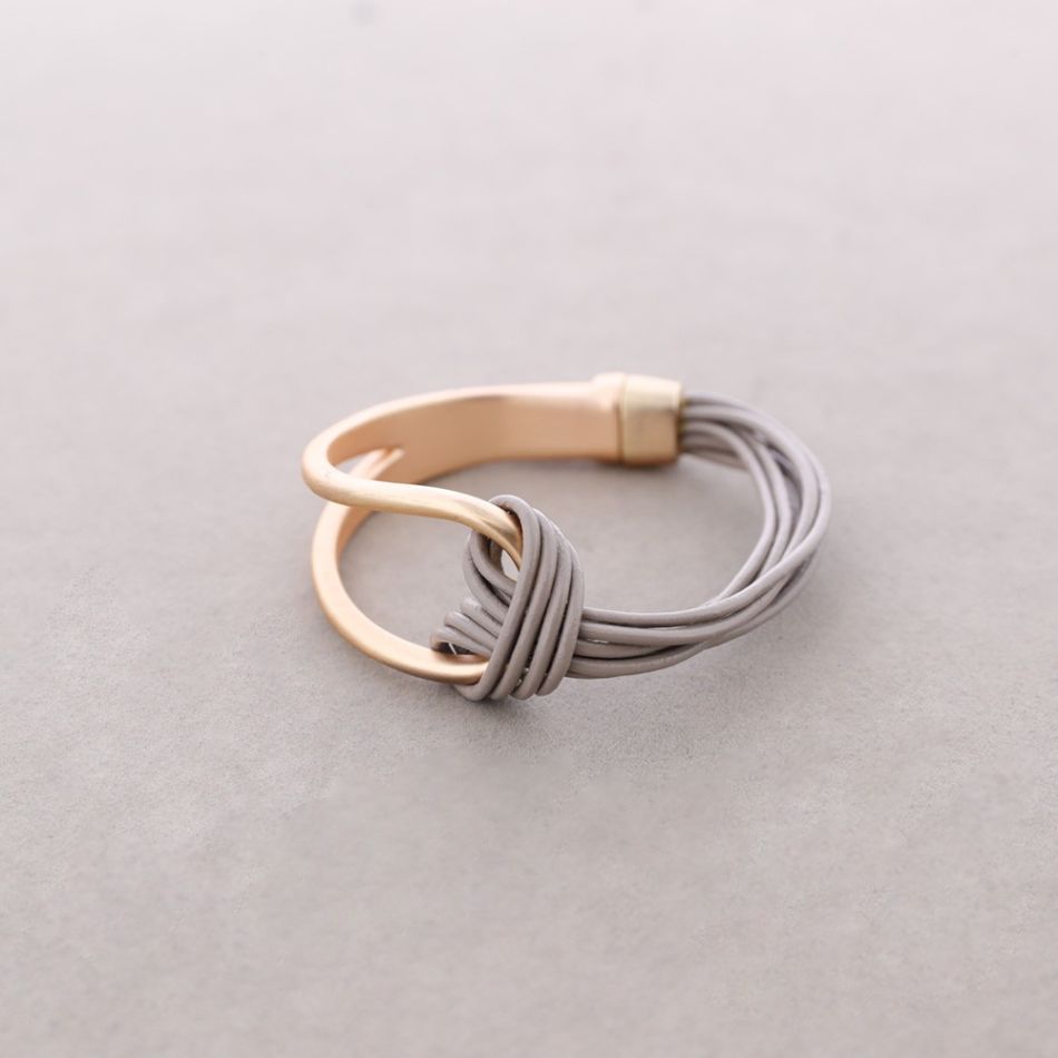 SEMI-RIGID LEATHER METAL BRACELET
