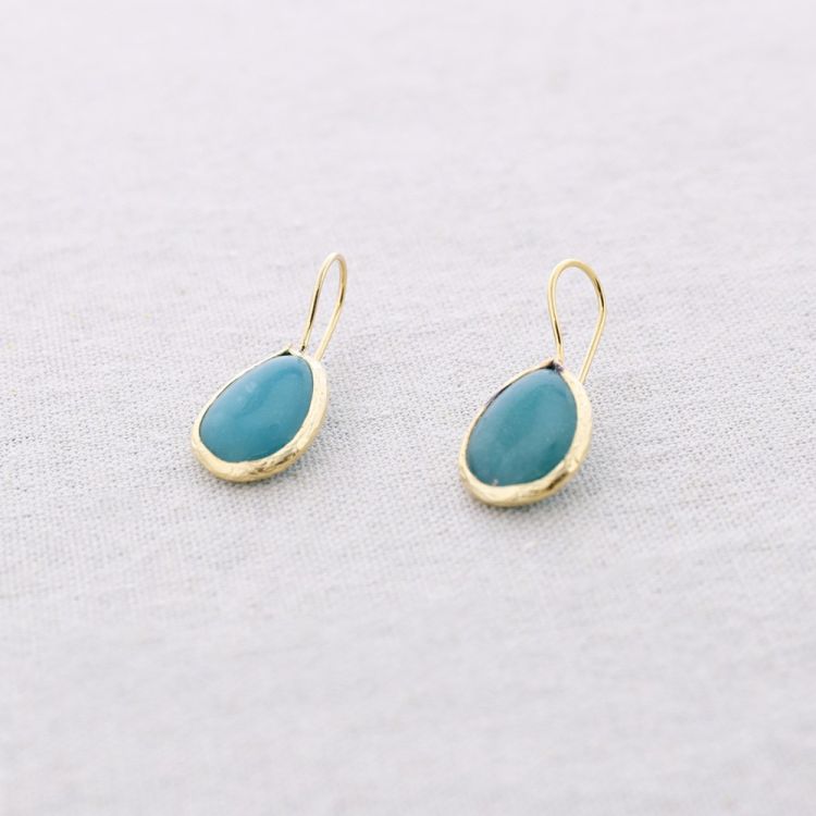 BRONZE HOOK EARRINGS HIPPIE IRREGULAR STONE CAT'S EYE