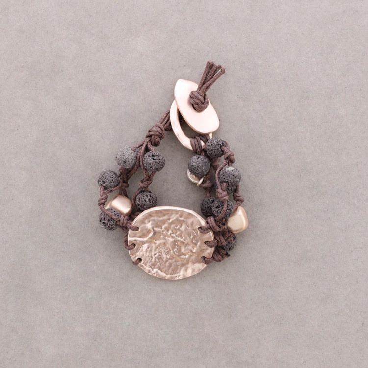 PULSERA CUENTAS LAVAS TRENZADAS MEDALLA METAL