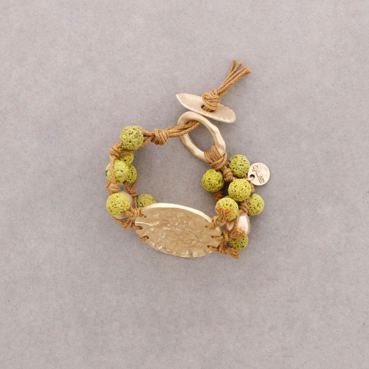 PULSERA CUENTAS LAVAS TRENZADAS MEDALLA METAL 2