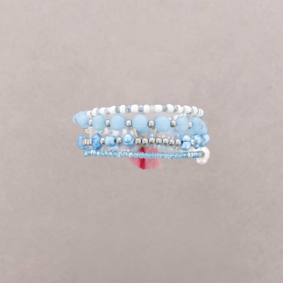 BRACELET 4 STRIPS METAL STONE BEADS