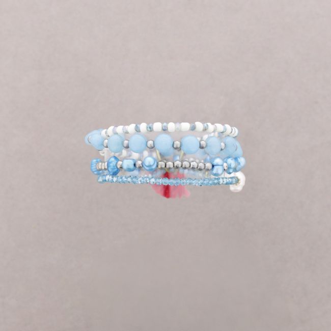 BRACELET 4 STRIPS METAL STONE BEADS