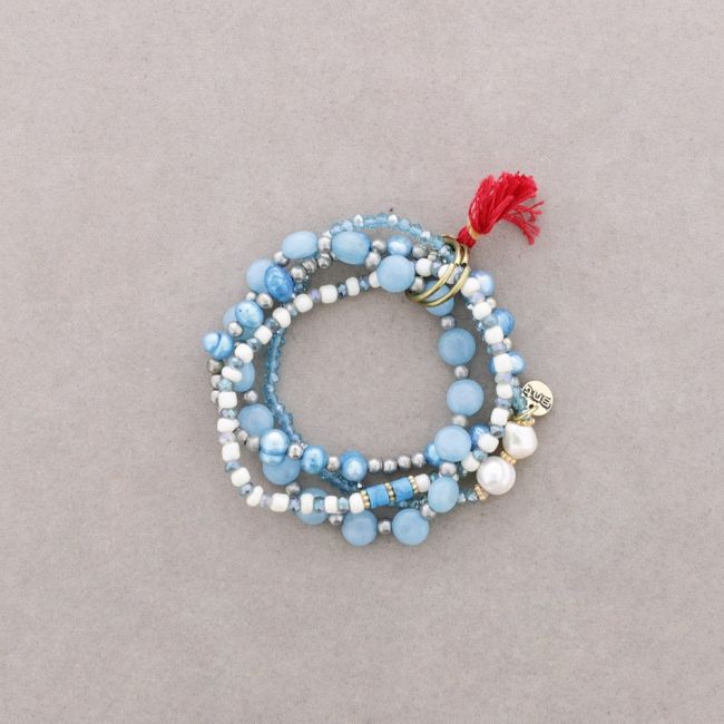 BRACELET 4 STRIPS METAL STONE BEADS