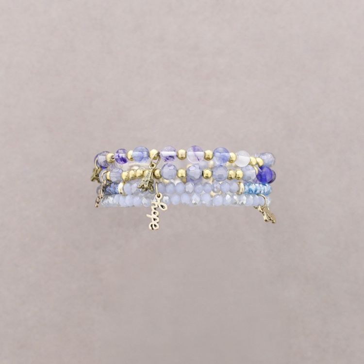 BRACELET 4 STRIPS METAL STONE BEADS