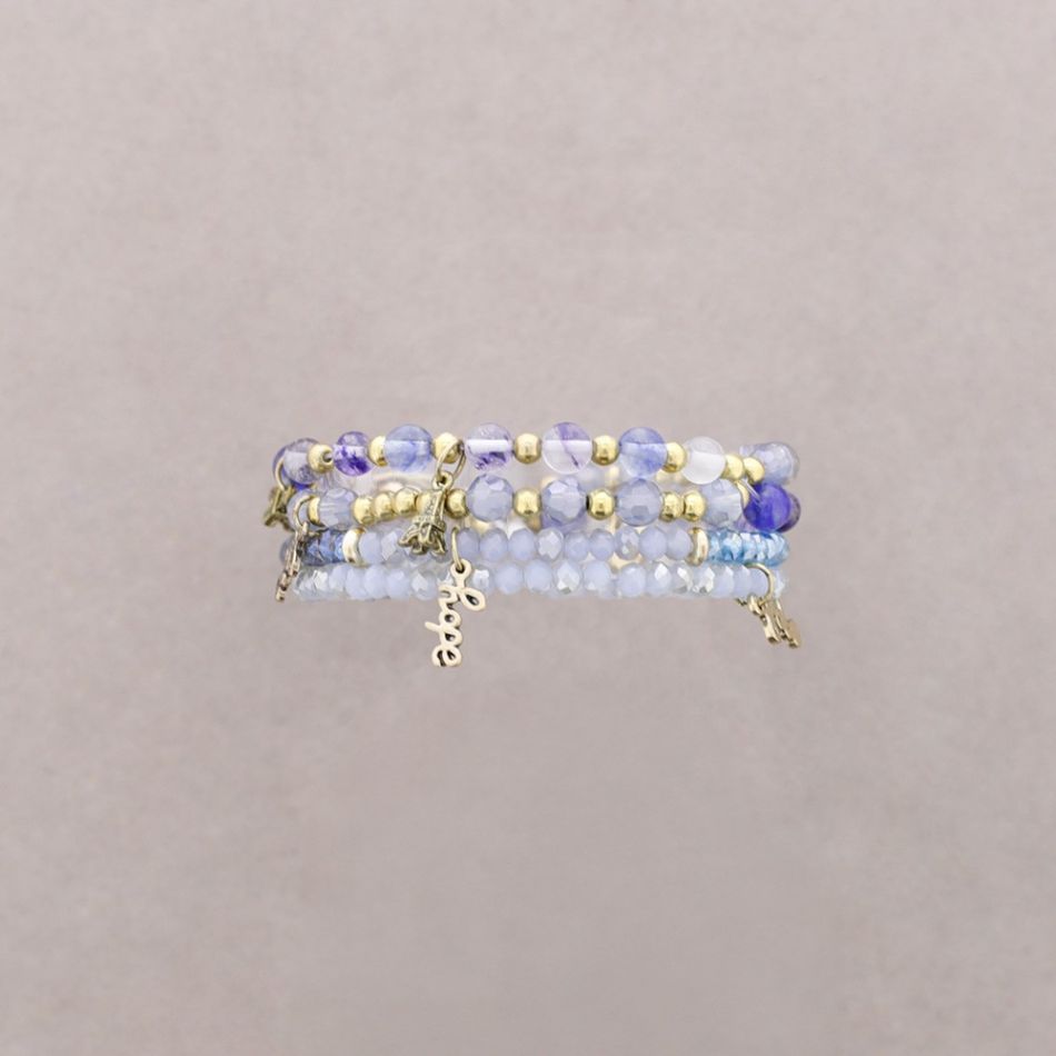 BRACELET 4 STRIPS METAL STONE BEADS