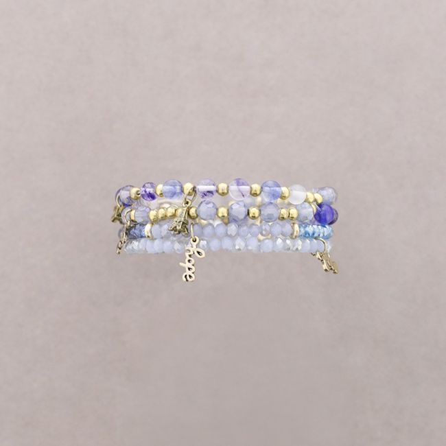 BRACELET 4 STRIPS METAL STONE BEADS