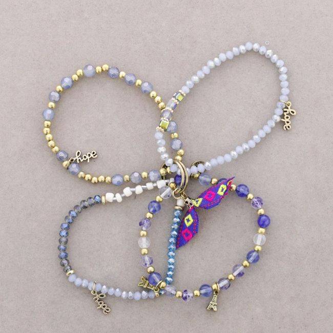 BRACELET 4 STRIPS METAL STONE BEADS