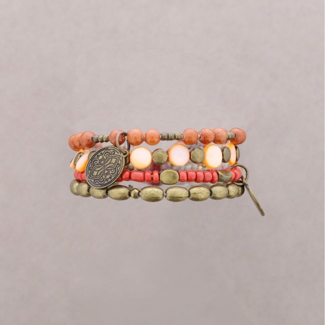 BRACELET 4 STRIPS METAL BEADS STONES