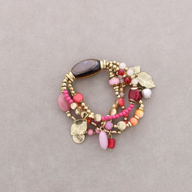 BRACELET 4 STRIPS METAL STONE BEADS