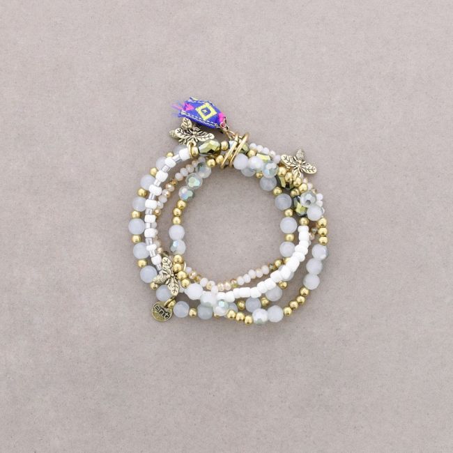 BRACELET 4 STRIPS METAL STONE BEADS