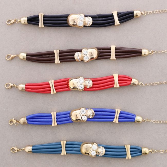 PULSERA CUERO METAL CRISTAL