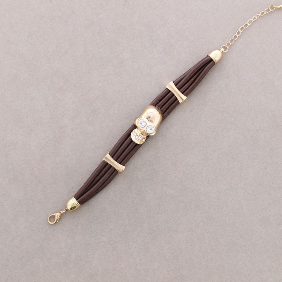 PULSERA CUERO METAL CRISTAL