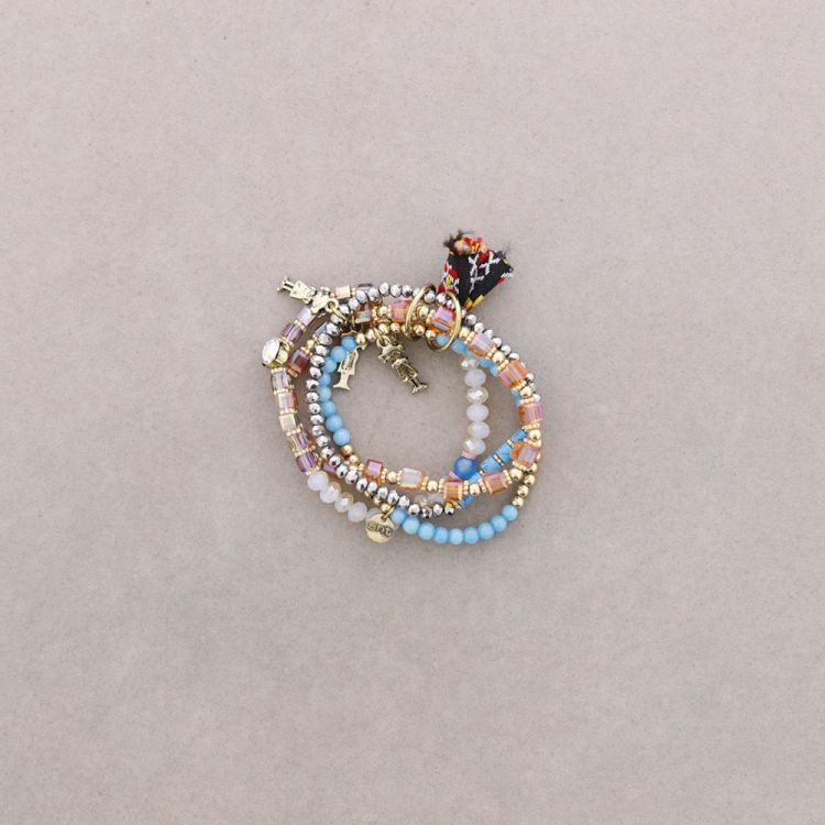 BRACELET 4 STRIPS METAL STONE BEADS