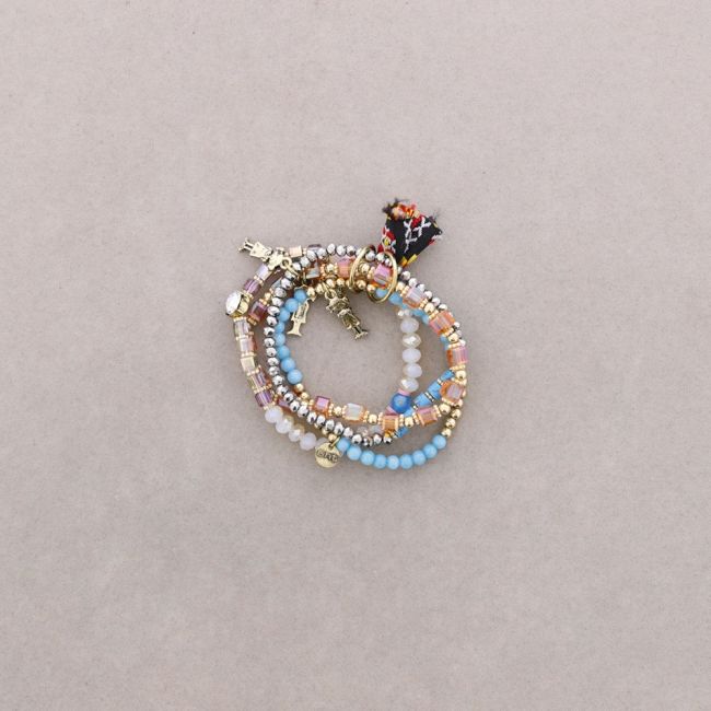 PULSERA 4 TIRAS CUENTAS METAL PIEDRAS