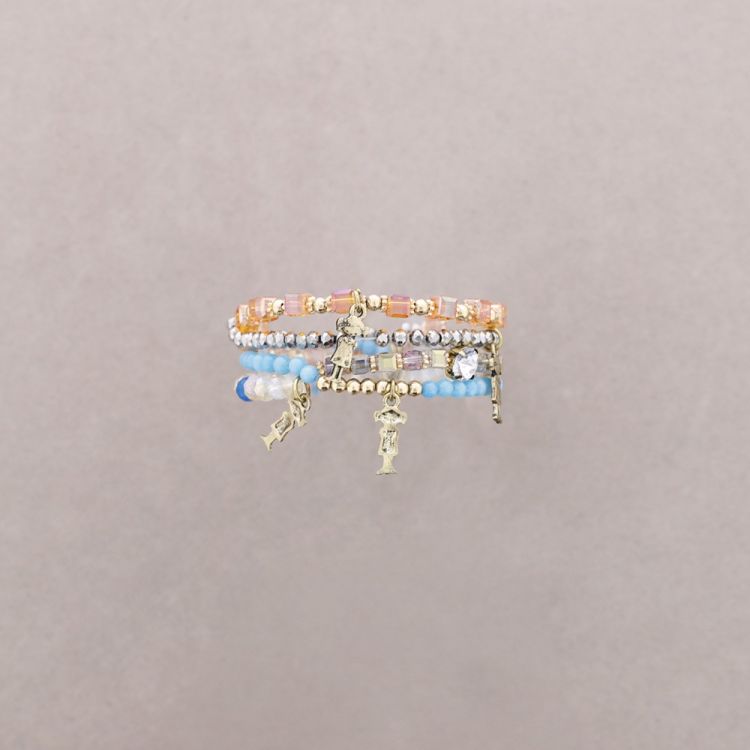 BRACELET 4 STRIPS METAL STONE BEADS 2