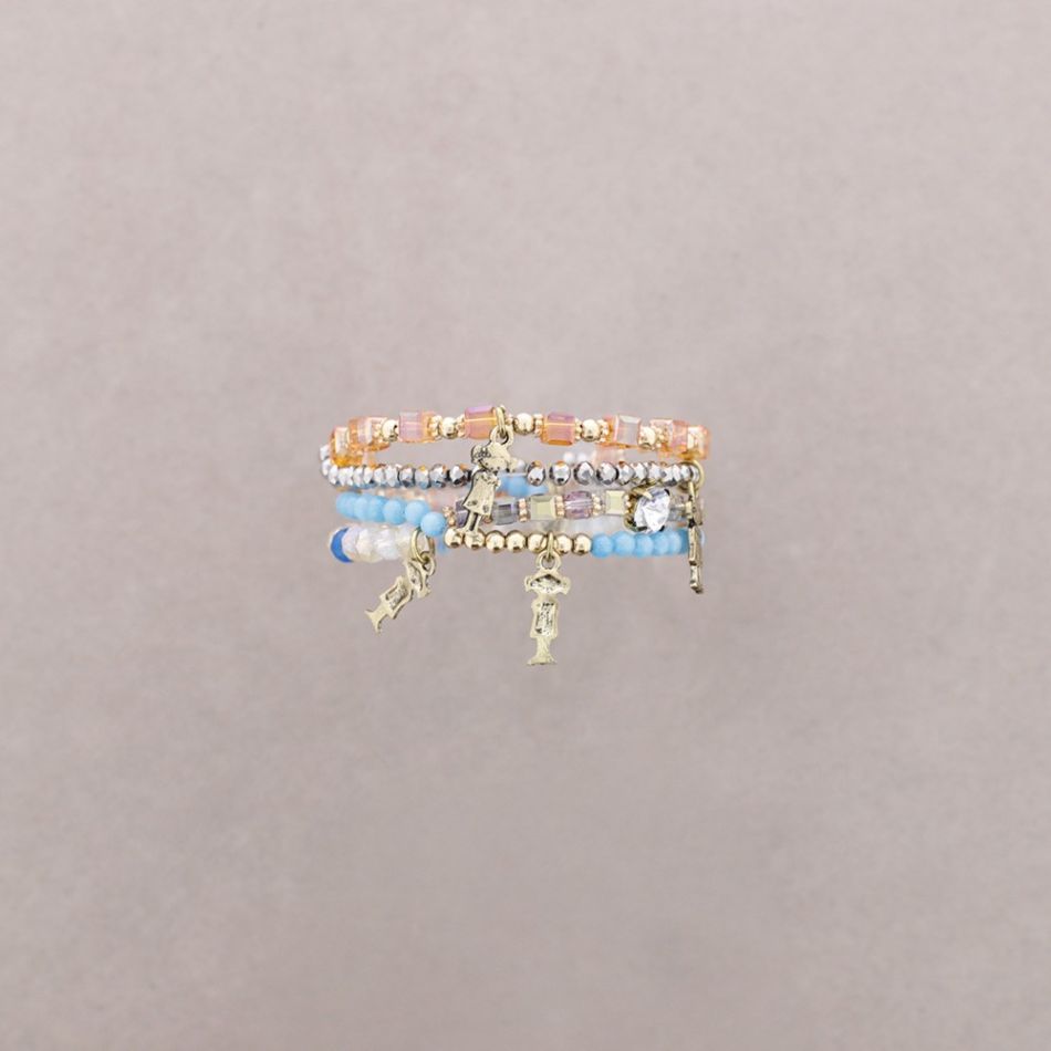 PULSERA 4 TIRAS CUENTAS METAL PIEDRAS