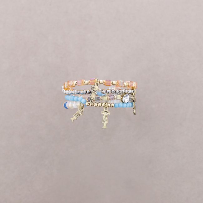 BRACELET 4 STRIPS METAL STONE BEADS