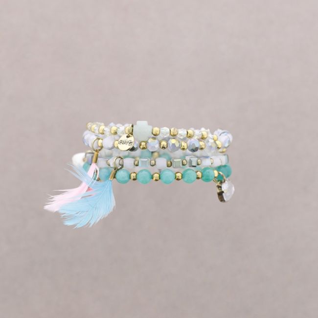 BRACELET 4 STRIPS METAL STONE BEADS