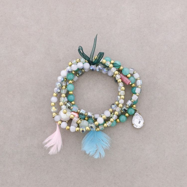 PULSERA 4 TIRAS CUENTAS METAL PIEDRAS