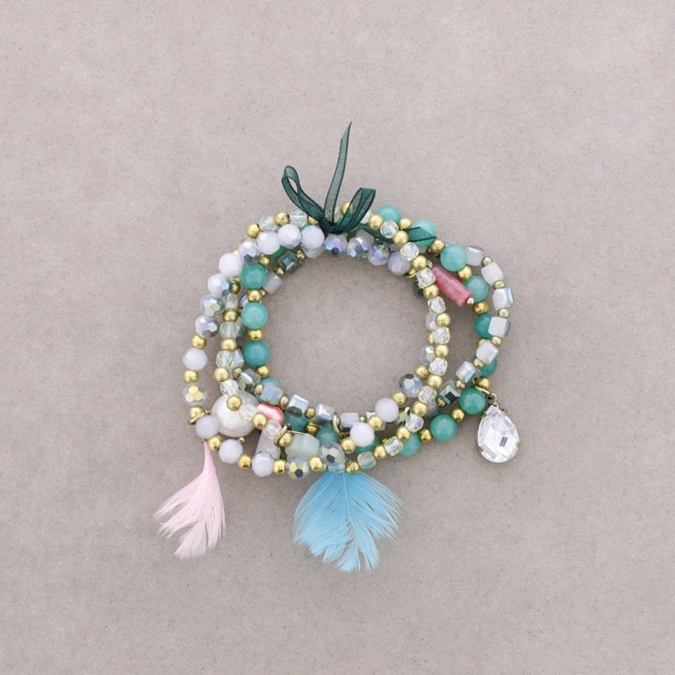 BRACELET 4 STRIPS METAL STONE BEADS