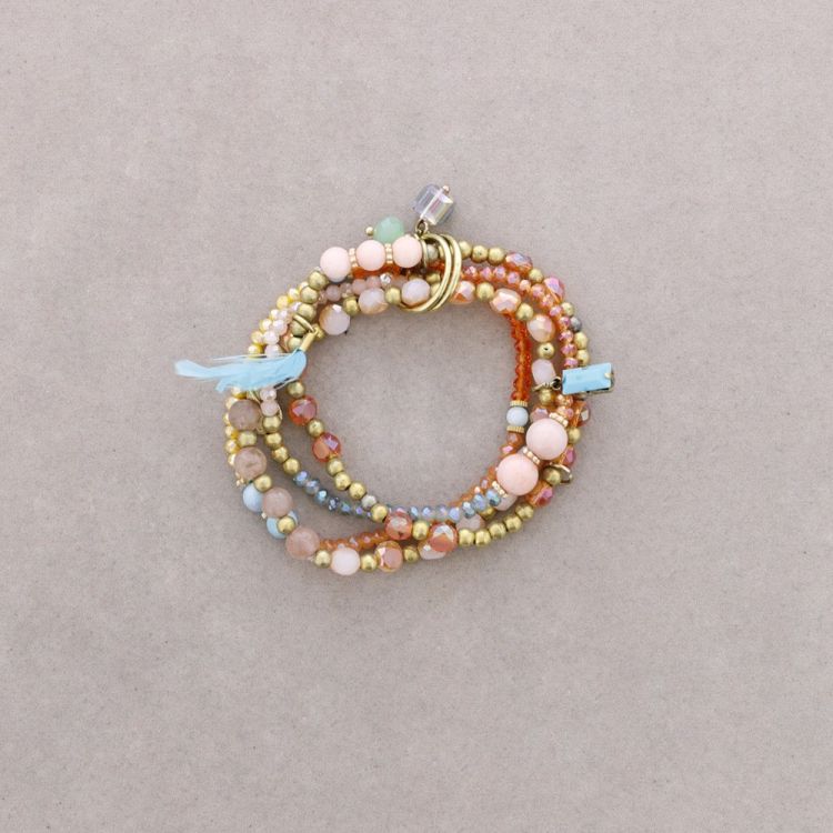 PULSERA 4 TIRAS CUENTAS METAL PIEDRAS