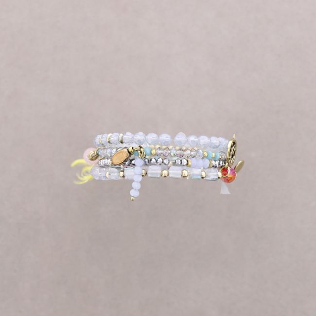 BRACELET 4 STRIPS METAL STONE BEADS
