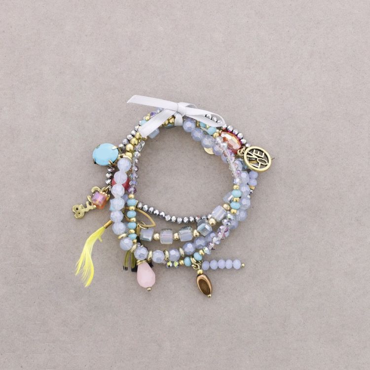 BRACELET 4 STRIPS METAL STONE BEADS
