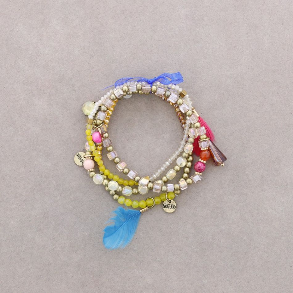 PULSERA 4 TIRAS CUENTAS METAL PIEDRAS