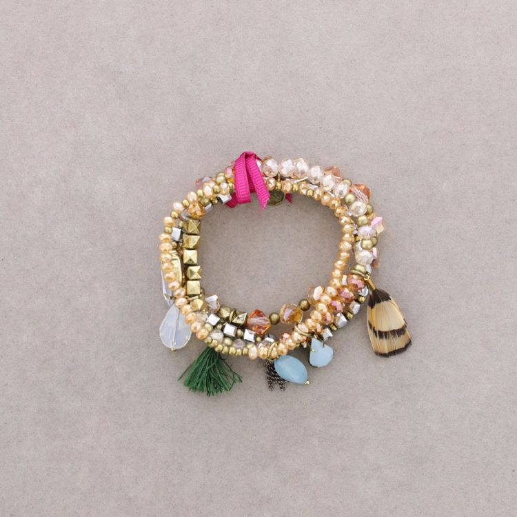BRACELET 4 STRIPS METAL CRYSTALS BEADS