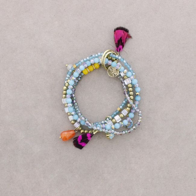 PULSERA 4 TIRAS CUENTAS METAL PIEDRAS