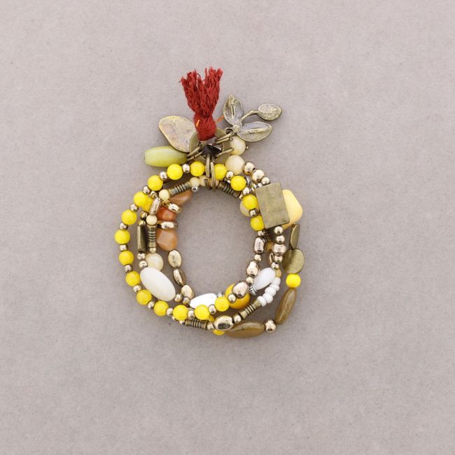 BRACELET 4 STRIPS METAL STONE BEADS