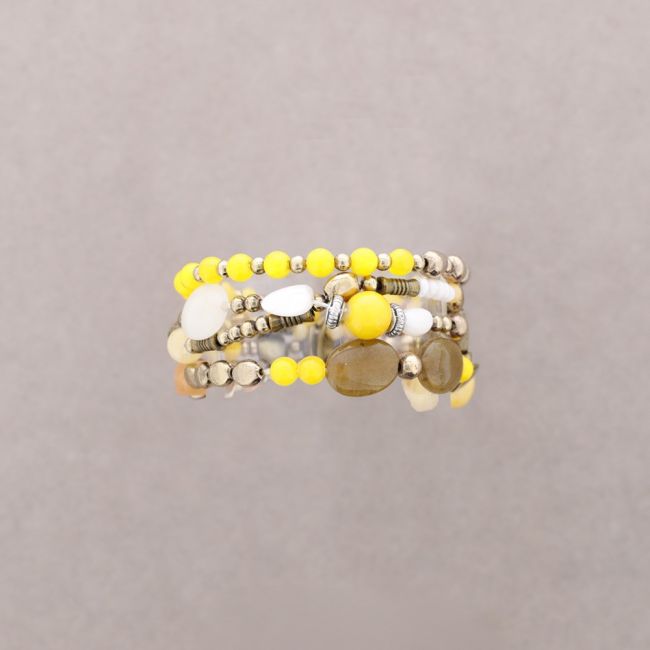 BRACELET 4 STRIPS METAL STONE BEADS