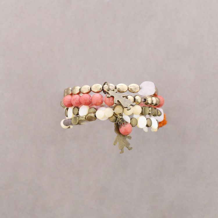 BRACELET 4 STRIPS METAL STONE BEADS 2